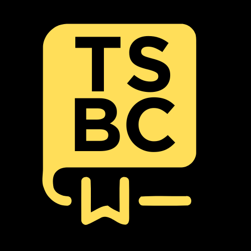 TSBC_alt_yel_on_blk Black initials TSBC on yellow book on black background